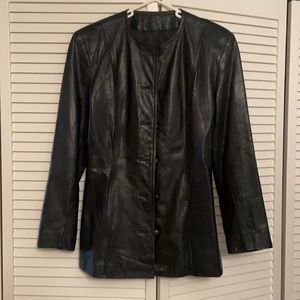 Black Leather Button-down Coat